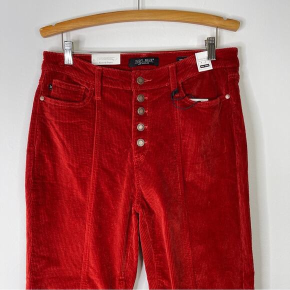 NWT Judy Blue orange rust high waist ankle straight leg corduroy pants 32 - Picture 2 of 9